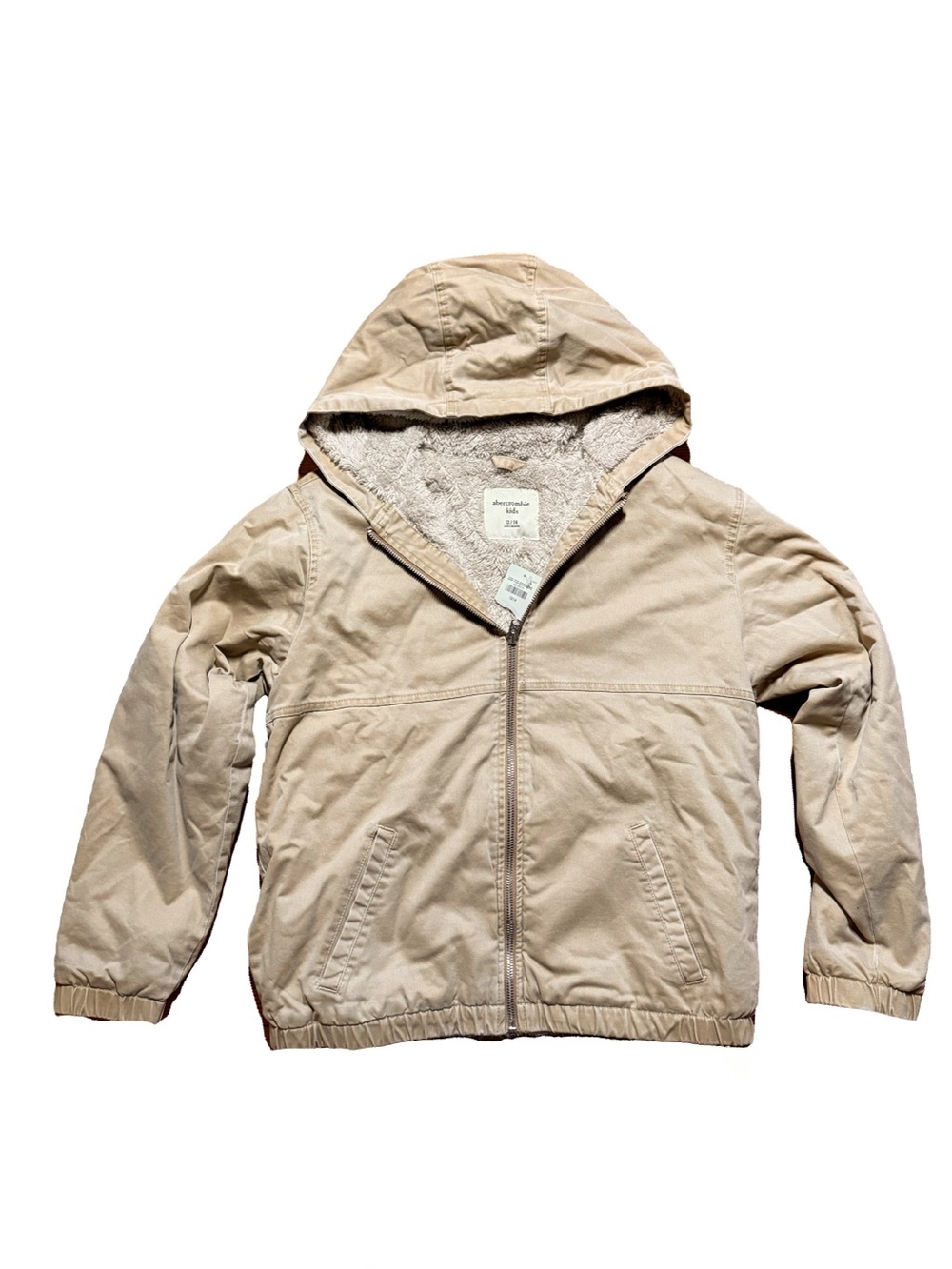 Abercrombie Kids Hooded Sherpa-Lined Khaki Jacket NWT size 13/14